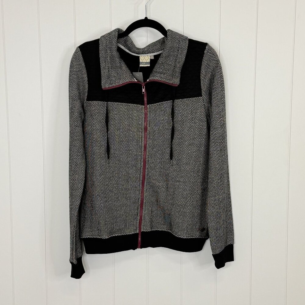 NWT Fade by BKE Women's Herringbone Full Zip Jacket MEDIUM Black White Buckle